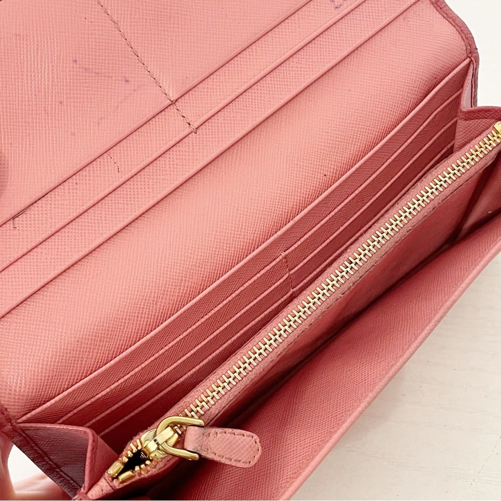Prada pink saffiano leather two tone stripe gold hardware long wallet - Picture 8 of 14